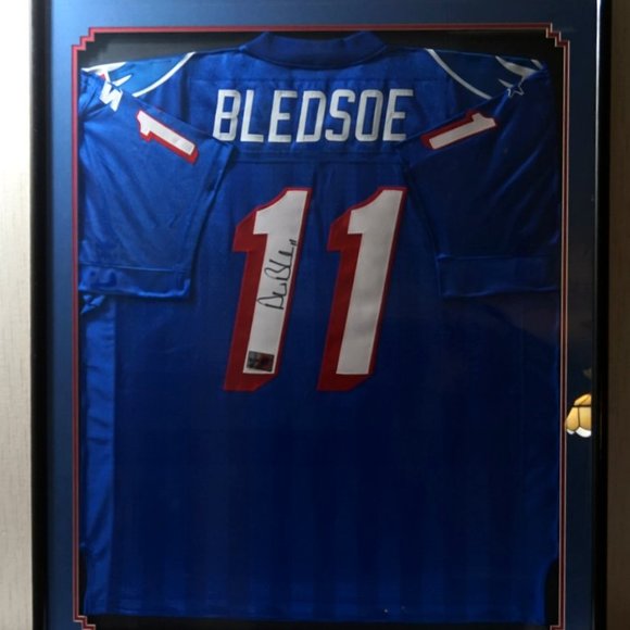Drew Bledsoe Authentic Signed Navy Blue Pro Style Framed Jersey COA Hologram - Picture 1 of 9